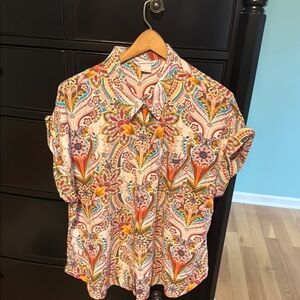 Allison Daley Red and Orange Button Down Shirt